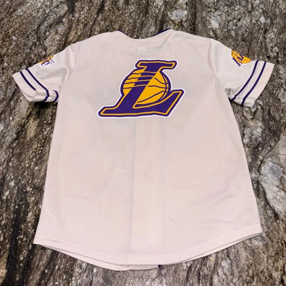 NBA Mesh Button Down Baseball Jersey Kids 14-16 Ultra Game Los Angeles Lakers